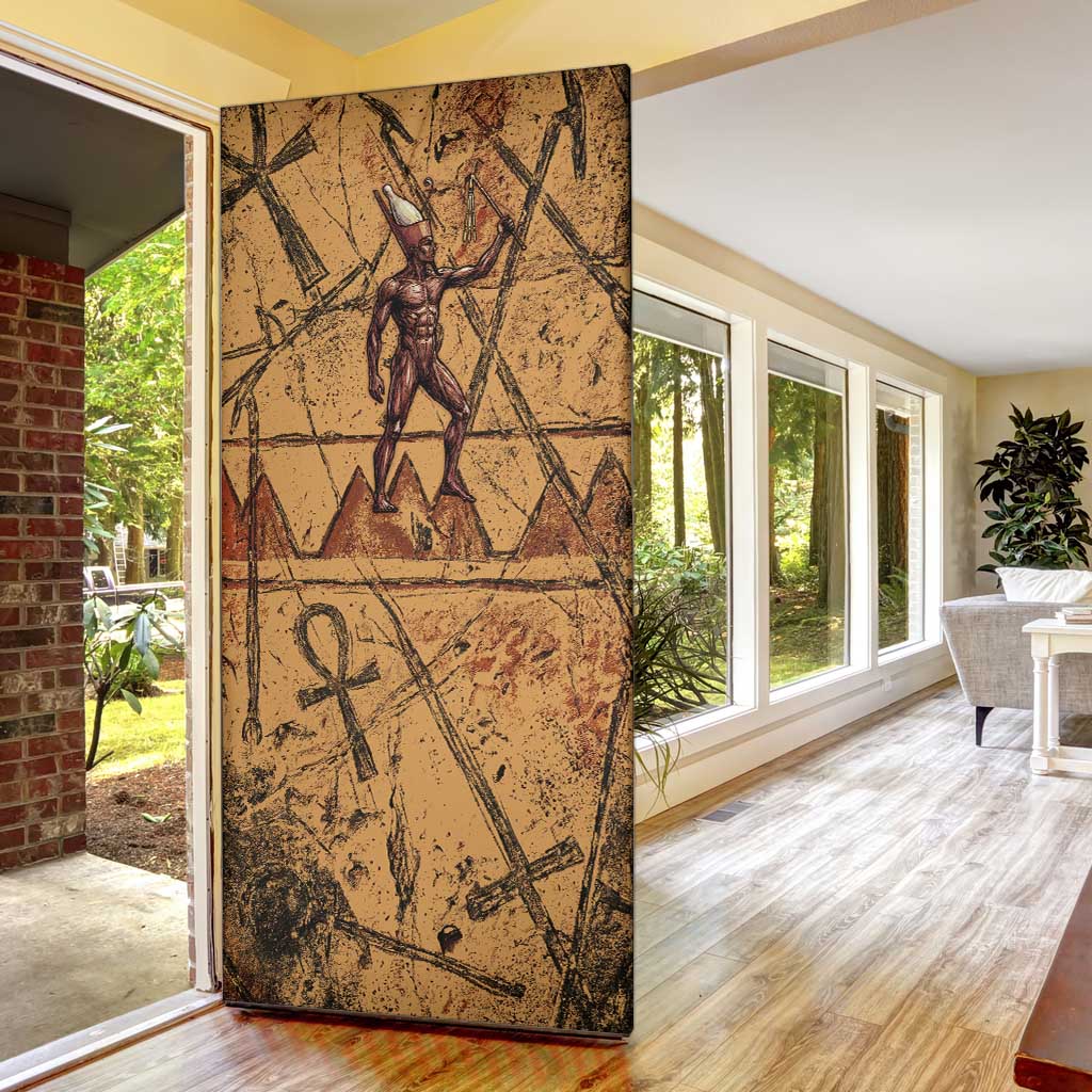 Min Ancient Egyptian Door Cover Fertility Symbol Sandstone Ankh Pyramid Pattern