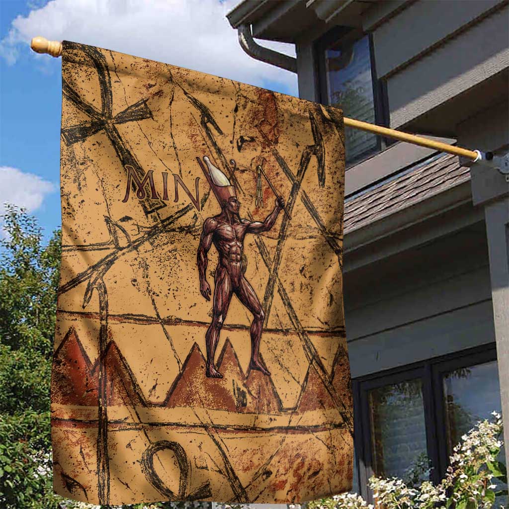 Min Ancient Egyptian Garden Flag Fertility Symbol Sandstone Ankh Pyramid Pattern