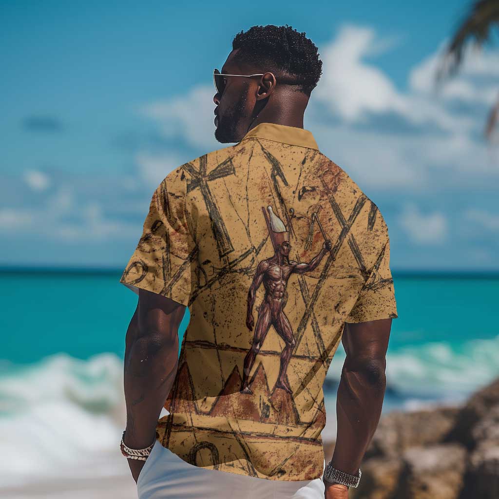 Min Ancient Egyptian Hawaiian Shirt Fertility Symbol Sandstone Ankh Pyramid Pattern