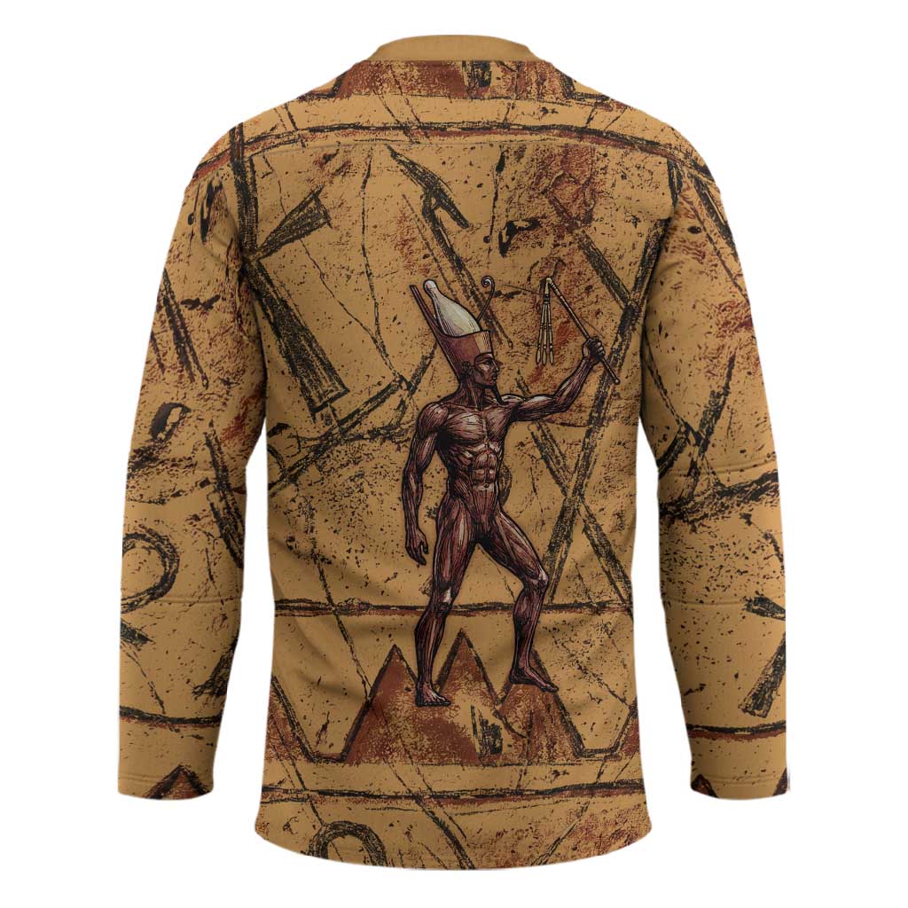 Min Ancient Egyptian Hockey Jersey Fertility Symbol Sandstone Ankh Pyramid Pattern