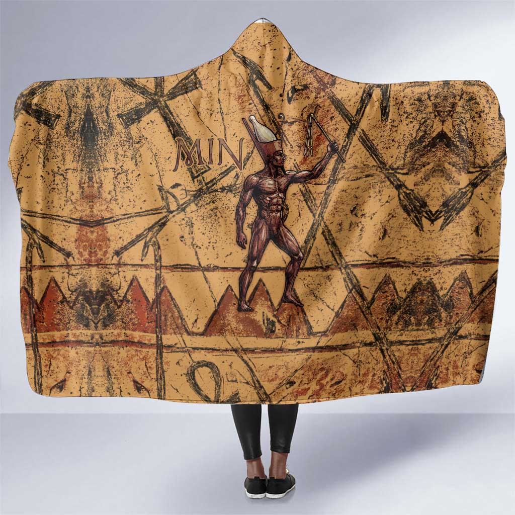 Min Ancient Egyptian Hooded Blanket Fertility Symbol Sandstone Ankh Pyramid Pattern
