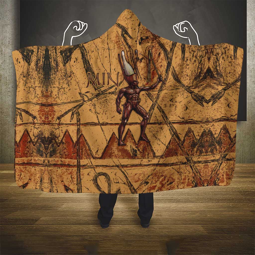 Min Ancient Egyptian Hooded Blanket Fertility Symbol Sandstone Ankh Pyramid Pattern
