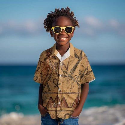 Min Ancient Egyptian Kid Hawaiian Shirt Fertility Symbol Sandstone Ankh Pyramid Pattern