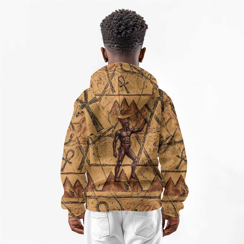 Min Ancient Egyptian Kid Hoodie Fertility Symbol Sandstone Ankh Pyramid Pattern