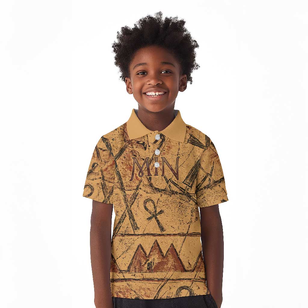 Min Ancient Egyptian Kid Polo Shirt Fertility Symbol Sandstone Ankh Pyramid Pattern