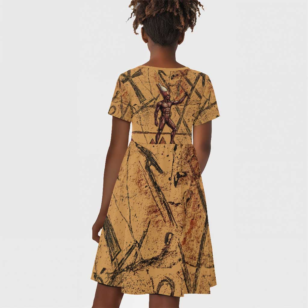 Min Ancient Egyptian Kid Short Sleeve Dress Fertility Symbol Sandstone Ankh Pyramid Pattern