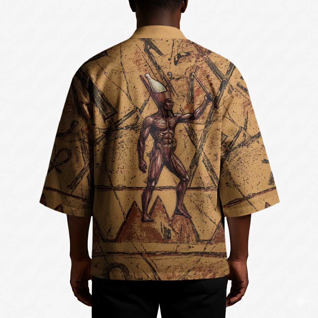 Min Ancient Egyptian Kimono Fertility Symbol Sandstone Ankh Pyramid Pattern