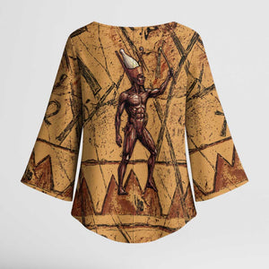 Min Ancient Egyptian Kimono Sleeve Blouse Fertility Symbol Sandstone Ankh Pyramid Pattern