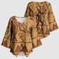 Min Ancient Egyptian Kimono Sleeve Blouse Fertility Symbol Sandstone Ankh Pyramid Pattern