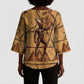 Min Ancient Egyptian Kimono Sleeve Blouse Fertility Symbol Sandstone Ankh Pyramid Pattern