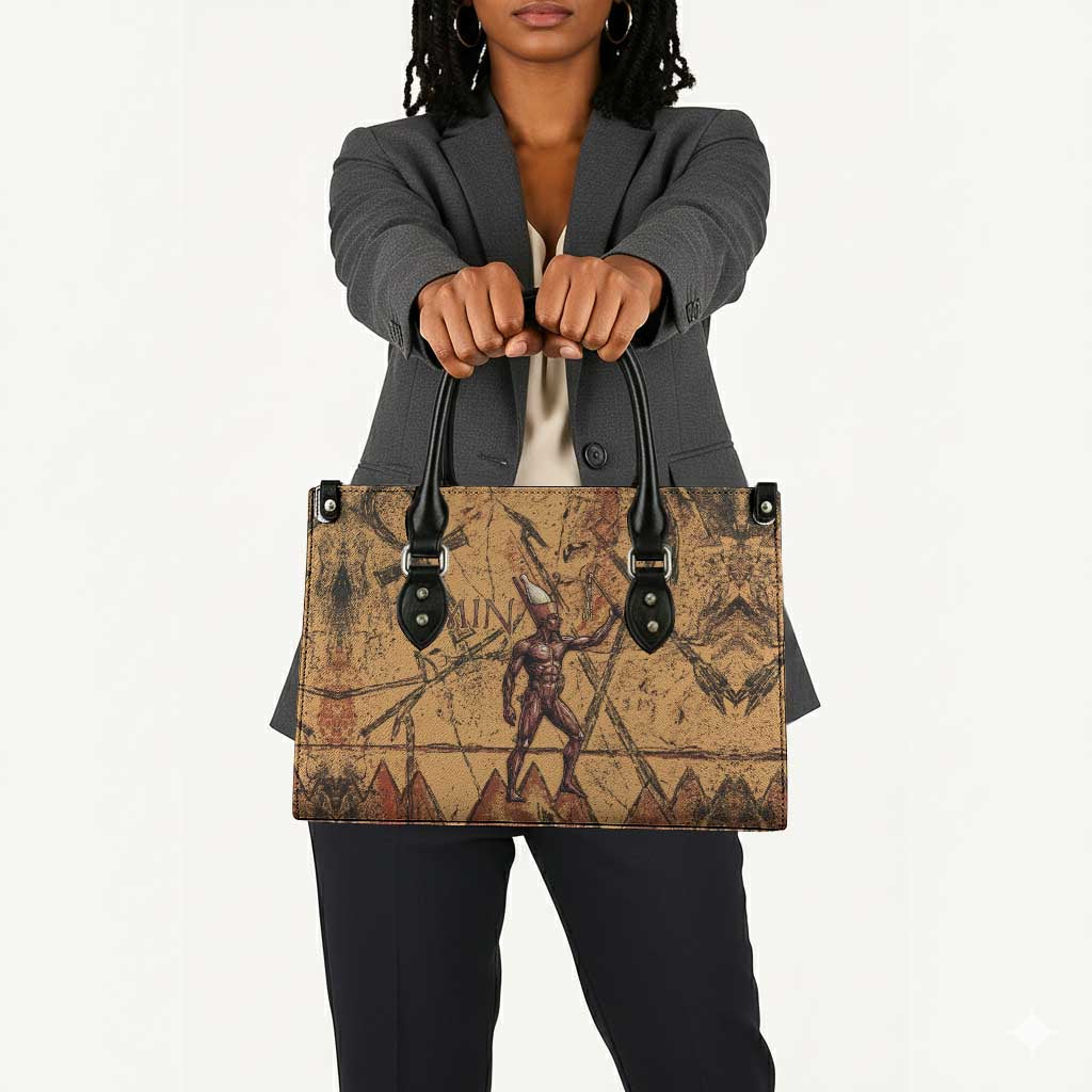 Min Ancient Egyptian Leather Bag Fertility Symbol Sandstone Ankh Pyramid Pattern