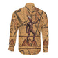 Min Ancient Egyptian Long Sleeve Button Shirt Fertility Symbol Sandstone Ankh Pyramid Pattern
