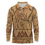 Min Ancient Egyptian Long Sleeve Polo Shirt Fertility Symbol Sandstone Ankh Pyramid Pattern