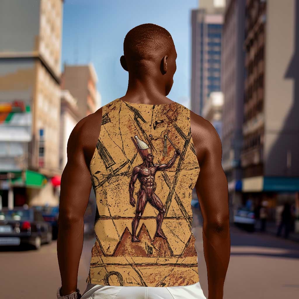 Min Ancient Egyptian Men Tank Top Fertility Symbol Sandstone Ankh Pyramid Pattern