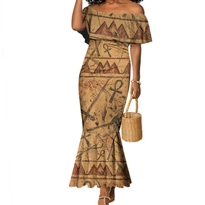 Min Ancient Egyptian Mermaid Dress Fertility Symbol Sandstone Ankh Pyramid Pattern