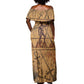 Min Ancient Egyptian Off Shoulder Maxi Dress Fertility Symbol Sandstone Ankh Pyramid Pattern