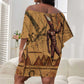 Min Ancient Egyptian Off Shoulder Short Dress Fertility Symbol Sandstone Ankh Pyramid Pattern