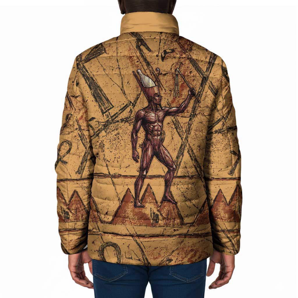 Min Ancient Egyptian Padded Jacket Fertility Symbol Sandstone Ankh Pyramid Pattern