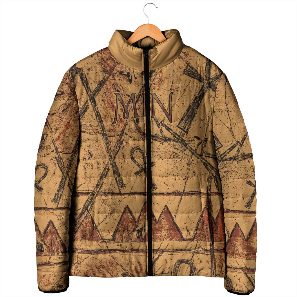Min Ancient Egyptian Padded Jacket Fertility Symbol Sandstone Ankh Pyramid Pattern
