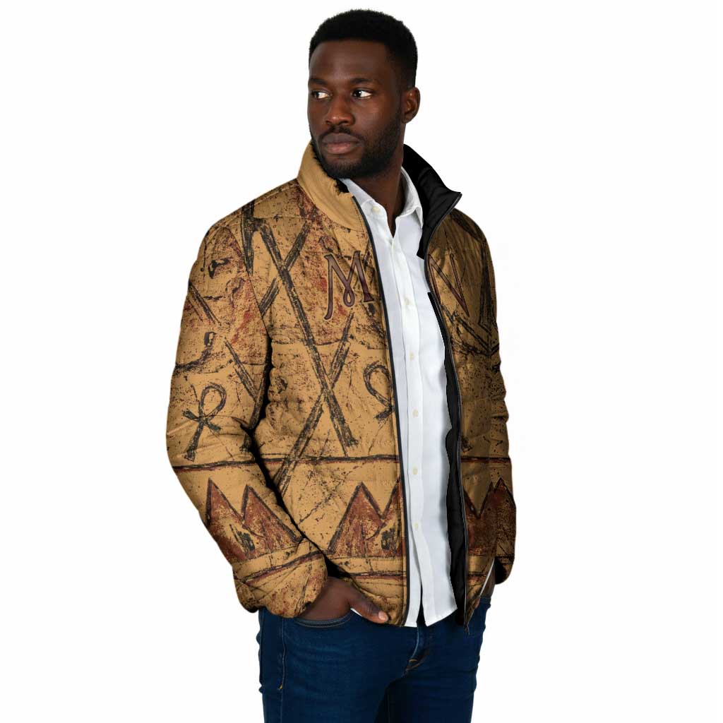 Min Ancient Egyptian Padded Jacket Fertility Symbol Sandstone Ankh Pyramid Pattern