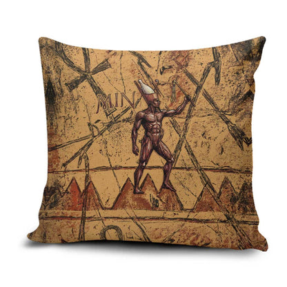 Min Ancient Egyptian Pillow Cover Fertility Symbol Sandstone Ankh Pyramid Pattern