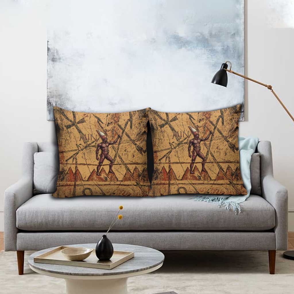 Min Ancient Egyptian Pillow Cover Fertility Symbol Sandstone Ankh Pyramid Pattern