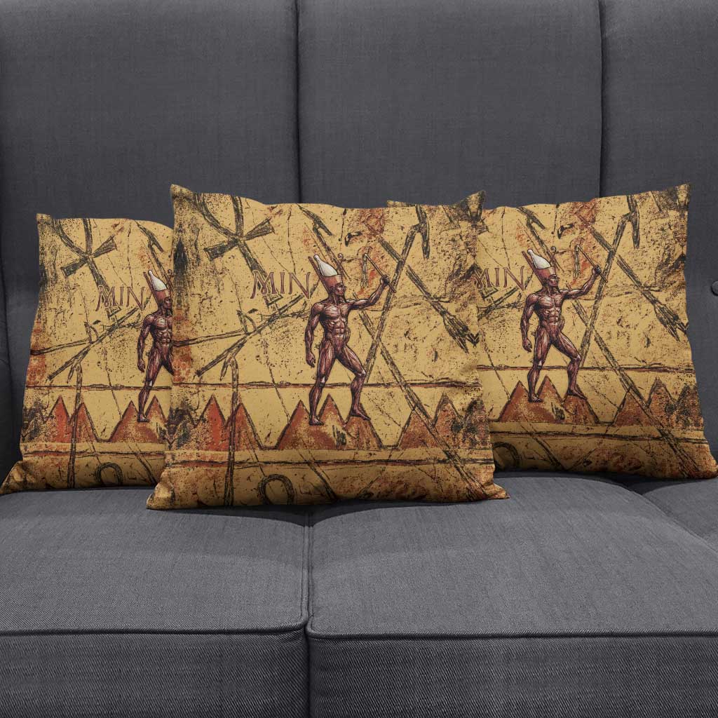 Min Ancient Egyptian Pillow Cover Fertility Symbol Sandstone Ankh Pyramid Pattern