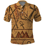 Min Ancient Egyptian Polo Shirt Fertility Symbol Sandstone Ankh Pyramid Pattern