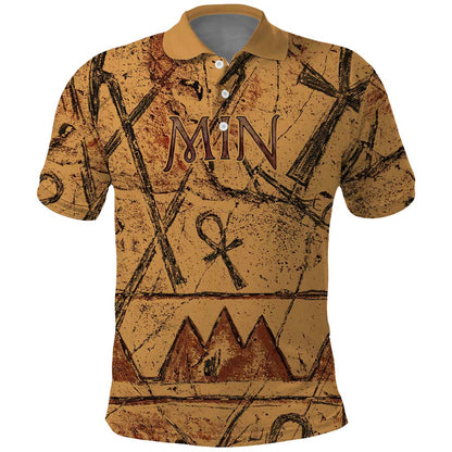 Min Ancient Egyptian Polo Shirt Fertility Symbol Sandstone Ankh Pyramid Pattern
