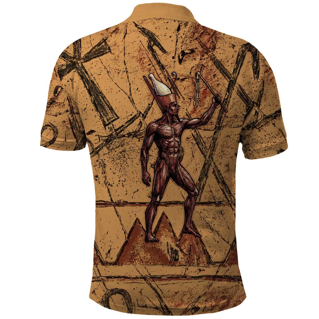 Min Ancient Egyptian Polo Shirt Fertility Symbol Sandstone Ankh Pyramid Pattern