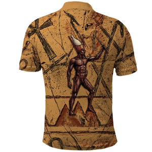 Min Ancient Egyptian Polo Shirt Fertility Symbol Sandstone Ankh Pyramid Pattern