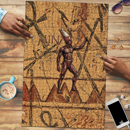 Min Ancient Egyptian Puzzle Fertility Symbol Sandstone Ankh Pyramid Pattern