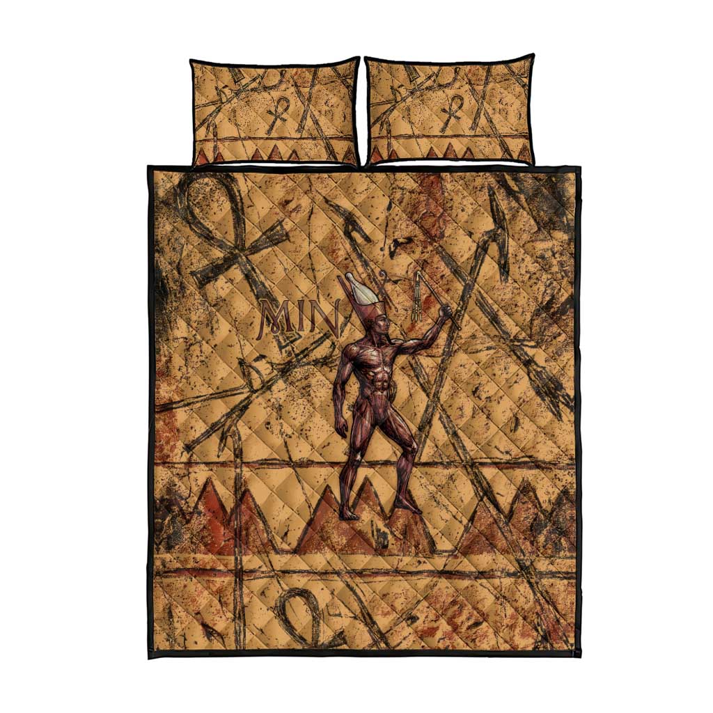 Min Ancient Egyptian Quilt Bed Set Fertility Symbol Sandstone Ankh Pyramid Pattern