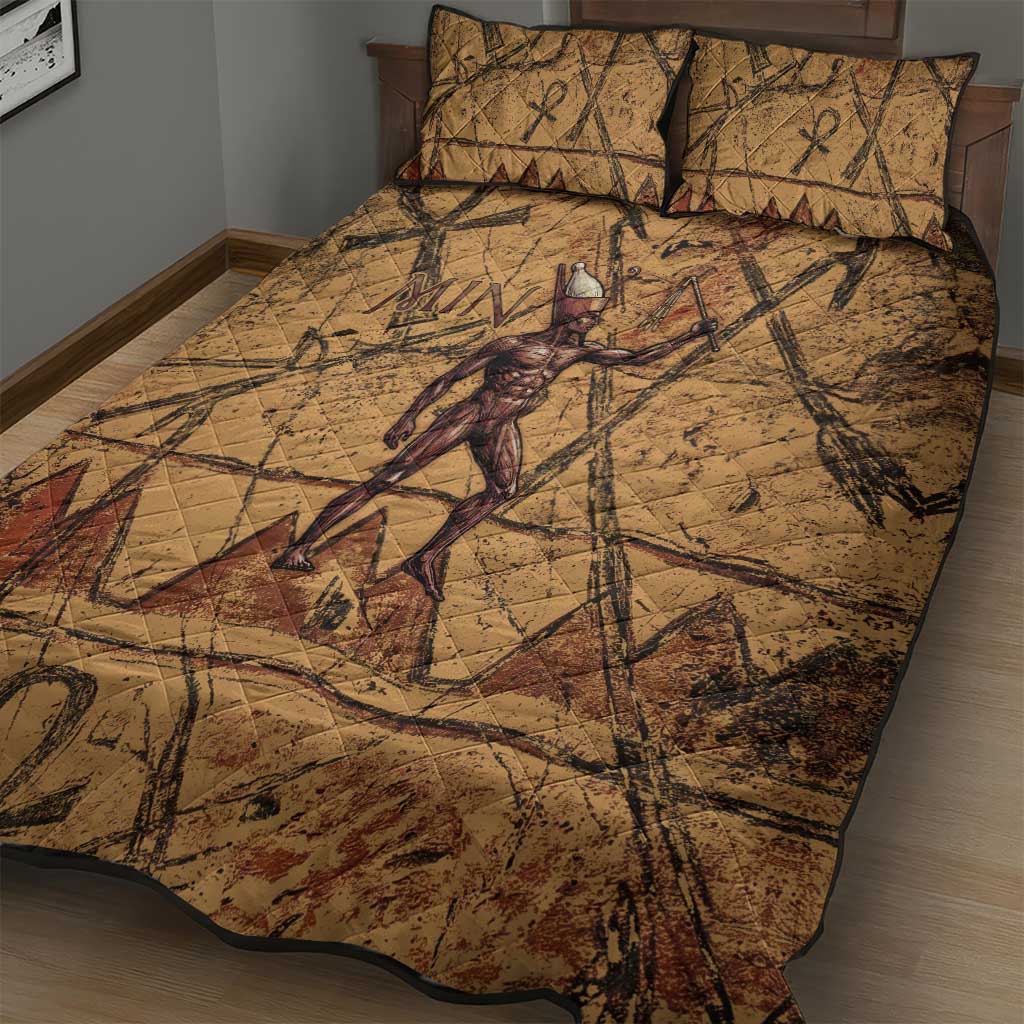 Min Ancient Egyptian Quilt Bed Set Fertility Symbol Sandstone Ankh Pyramid Pattern