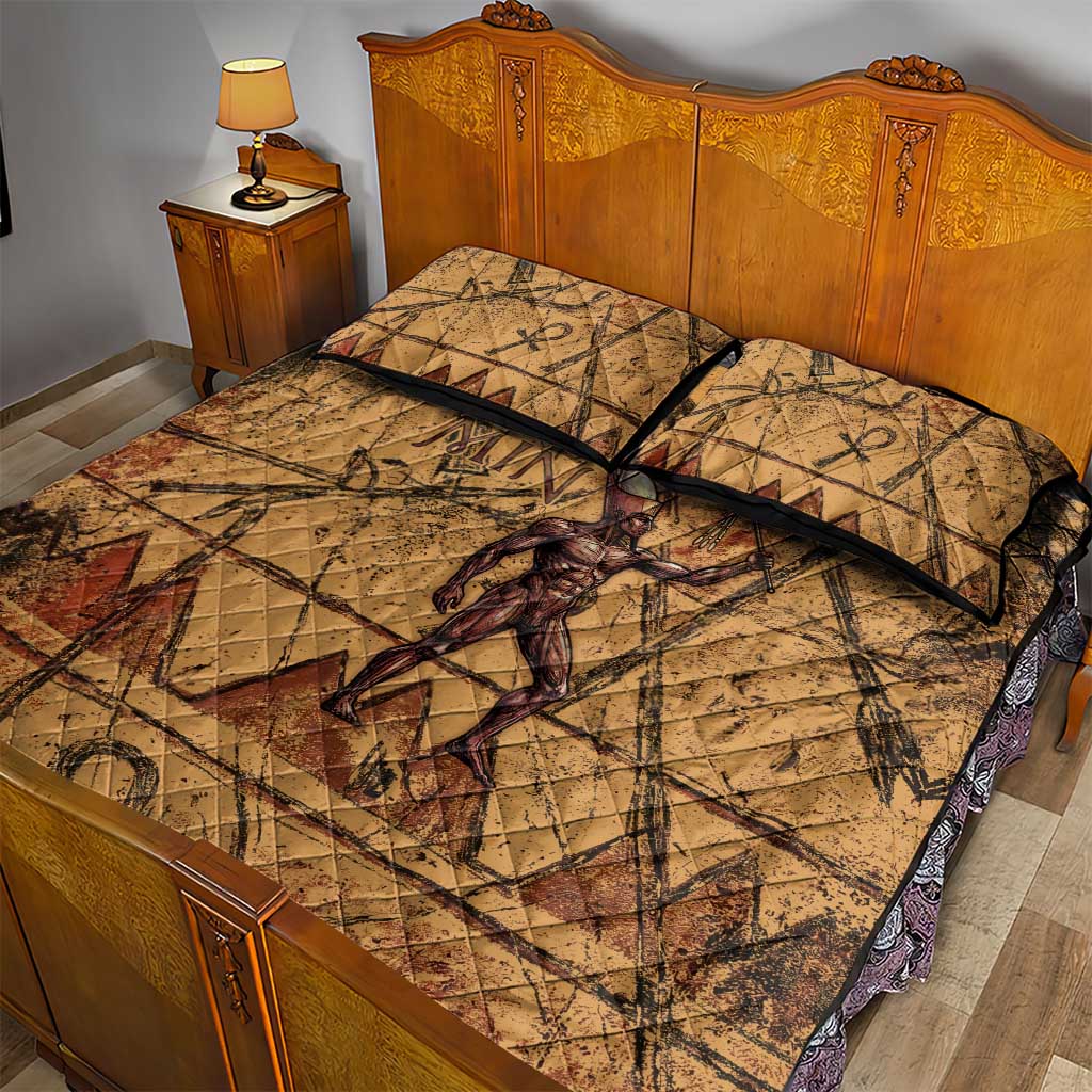 Min Ancient Egyptian Quilt Bed Set Fertility Symbol Sandstone Ankh Pyramid Pattern