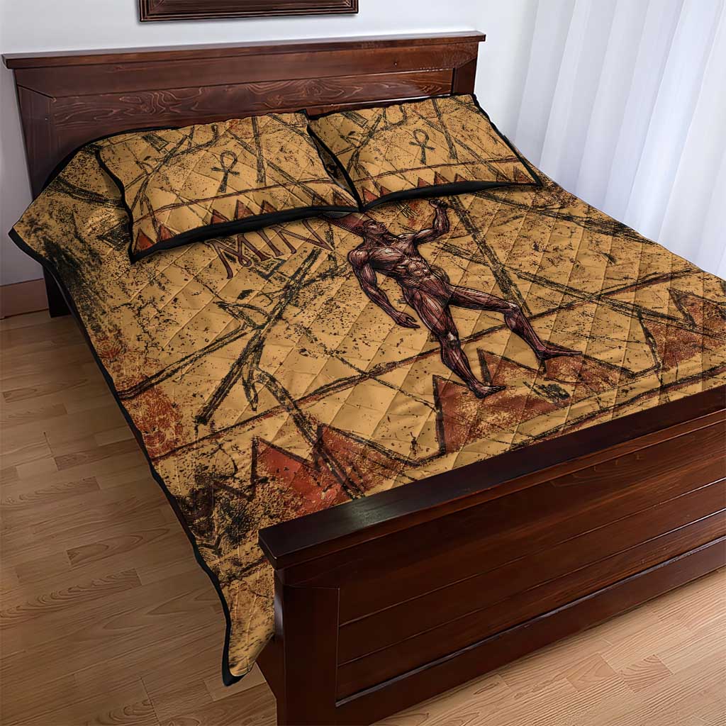 Min Ancient Egyptian Quilt Bed Set Fertility Symbol Sandstone Ankh Pyramid Pattern