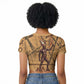 Min Ancient Egyptian Raglan Cropped T shirt Fertility Symbol Sandstone Ankh Pyramid Pattern