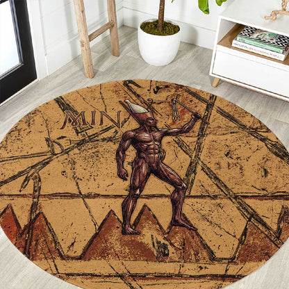 Min Ancient Egyptian Round Carpet Fertility Symbol Sandstone Ankh Pyramid Pattern