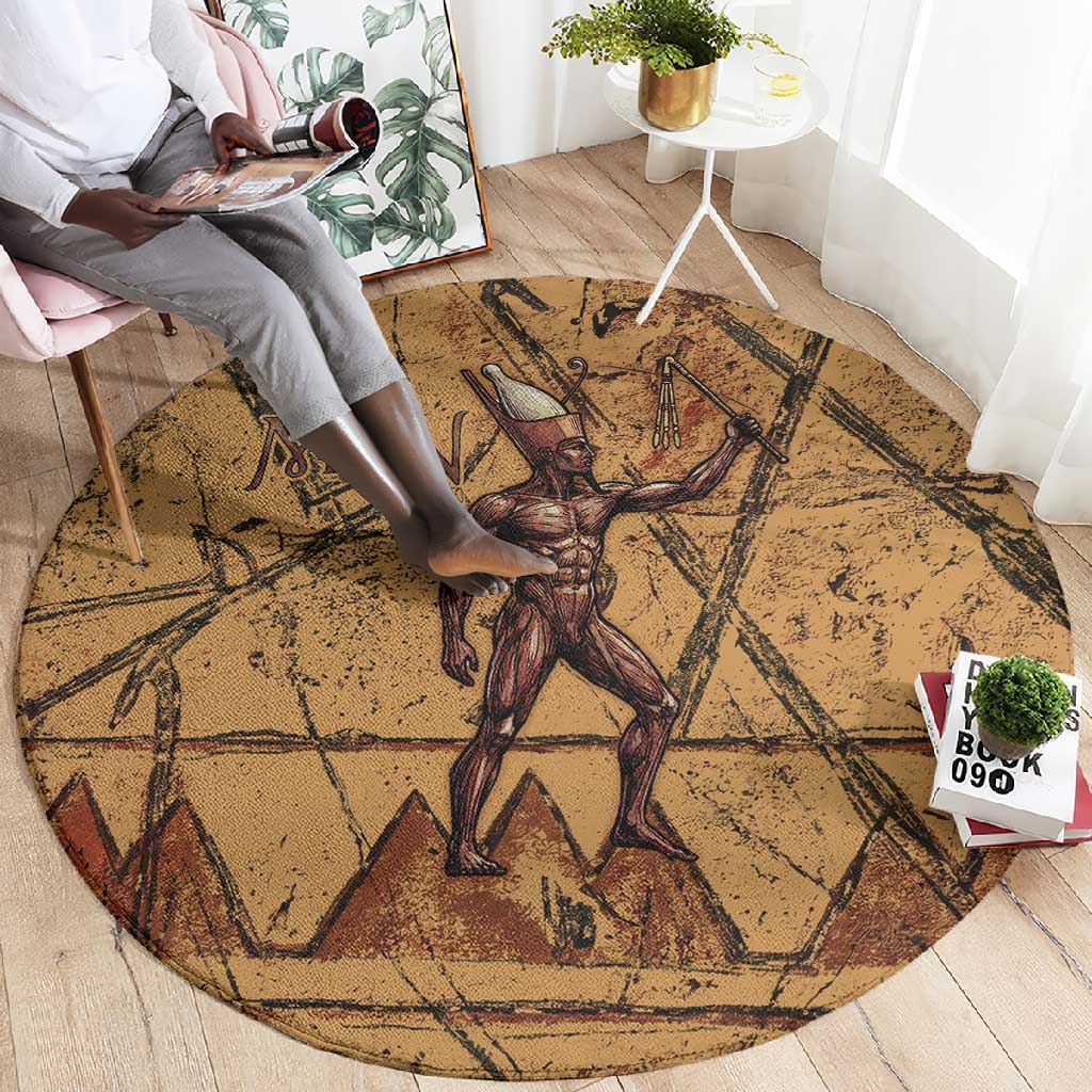 Min Ancient Egyptian Round Carpet Fertility Symbol Sandstone Ankh Pyramid Pattern