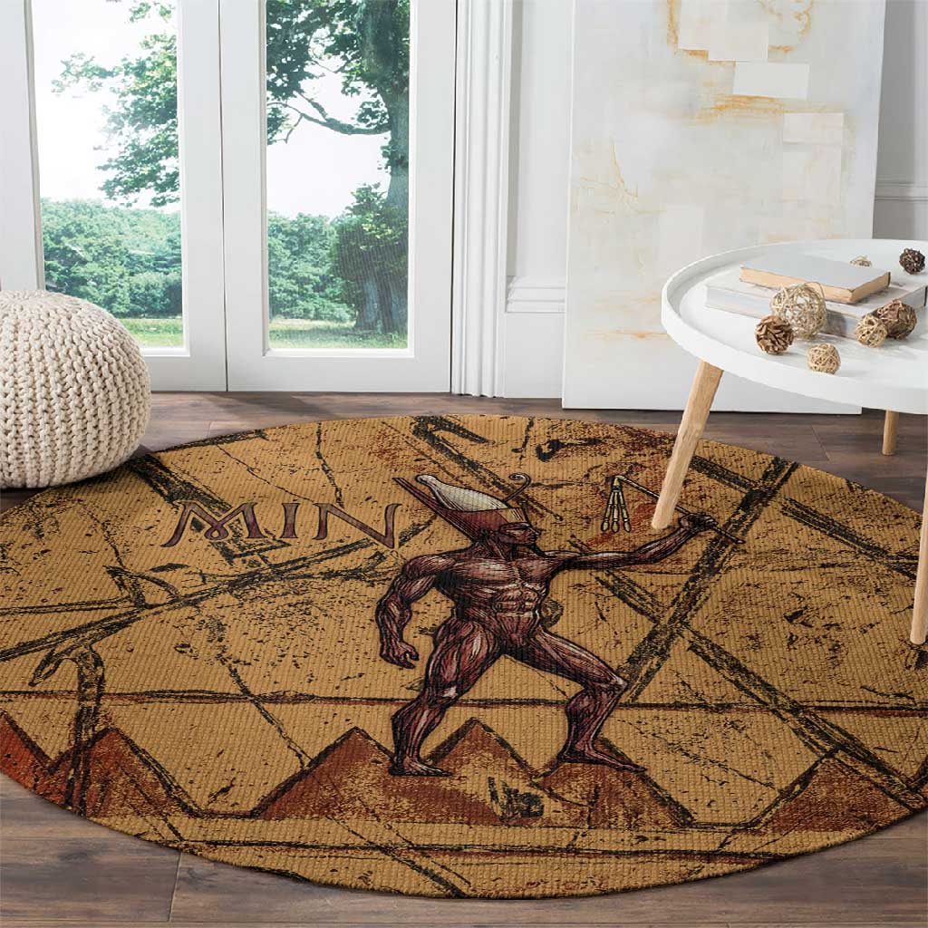Min Ancient Egyptian Round Carpet Fertility Symbol Sandstone Ankh Pyramid Pattern