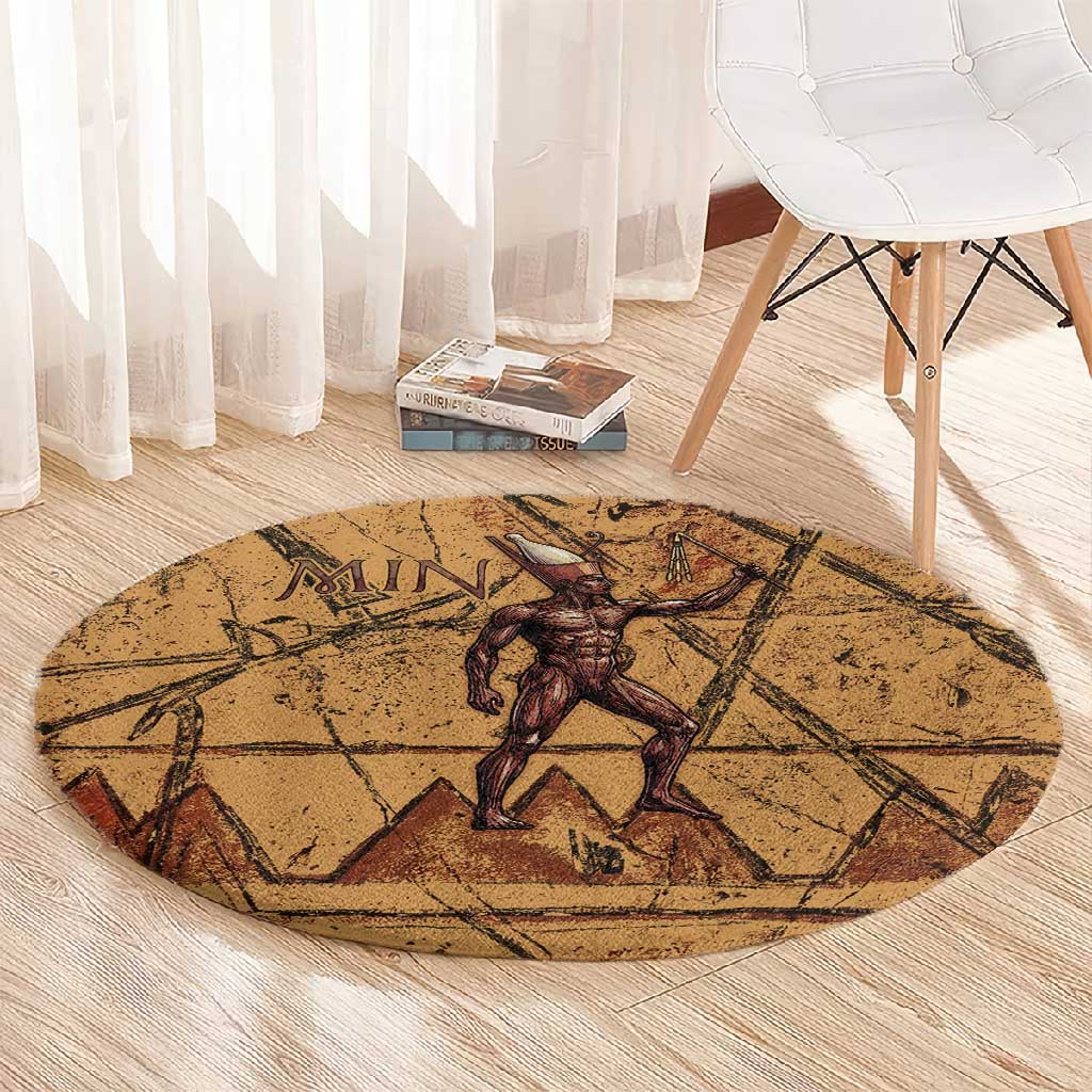 Min Ancient Egyptian Round Carpet Fertility Symbol Sandstone Ankh Pyramid Pattern