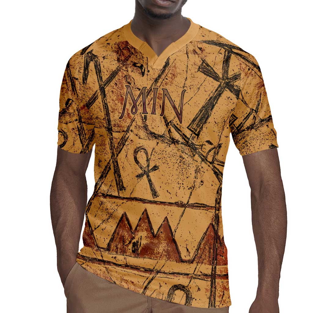 Min Ancient Egyptian Rugby Jersey Fertility Symbol Sandstone Ankh Pyramid Pattern