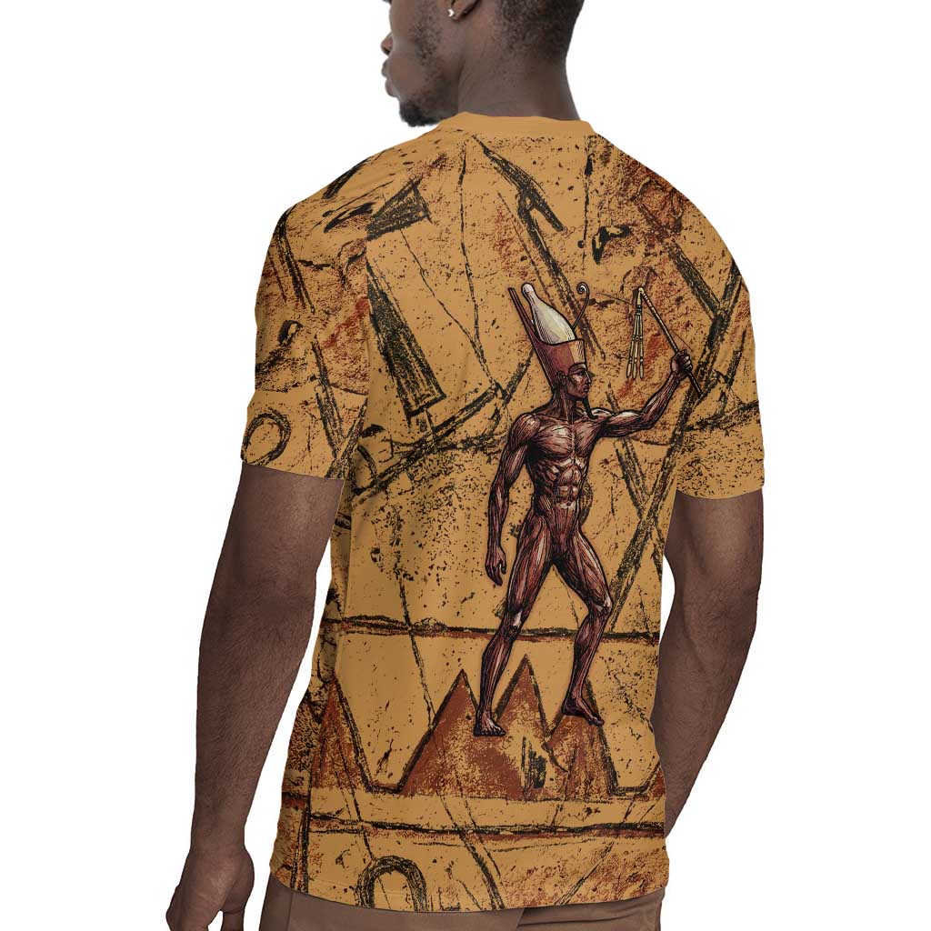 Min Ancient Egyptian Rugby Jersey Fertility Symbol Sandstone Ankh Pyramid Pattern