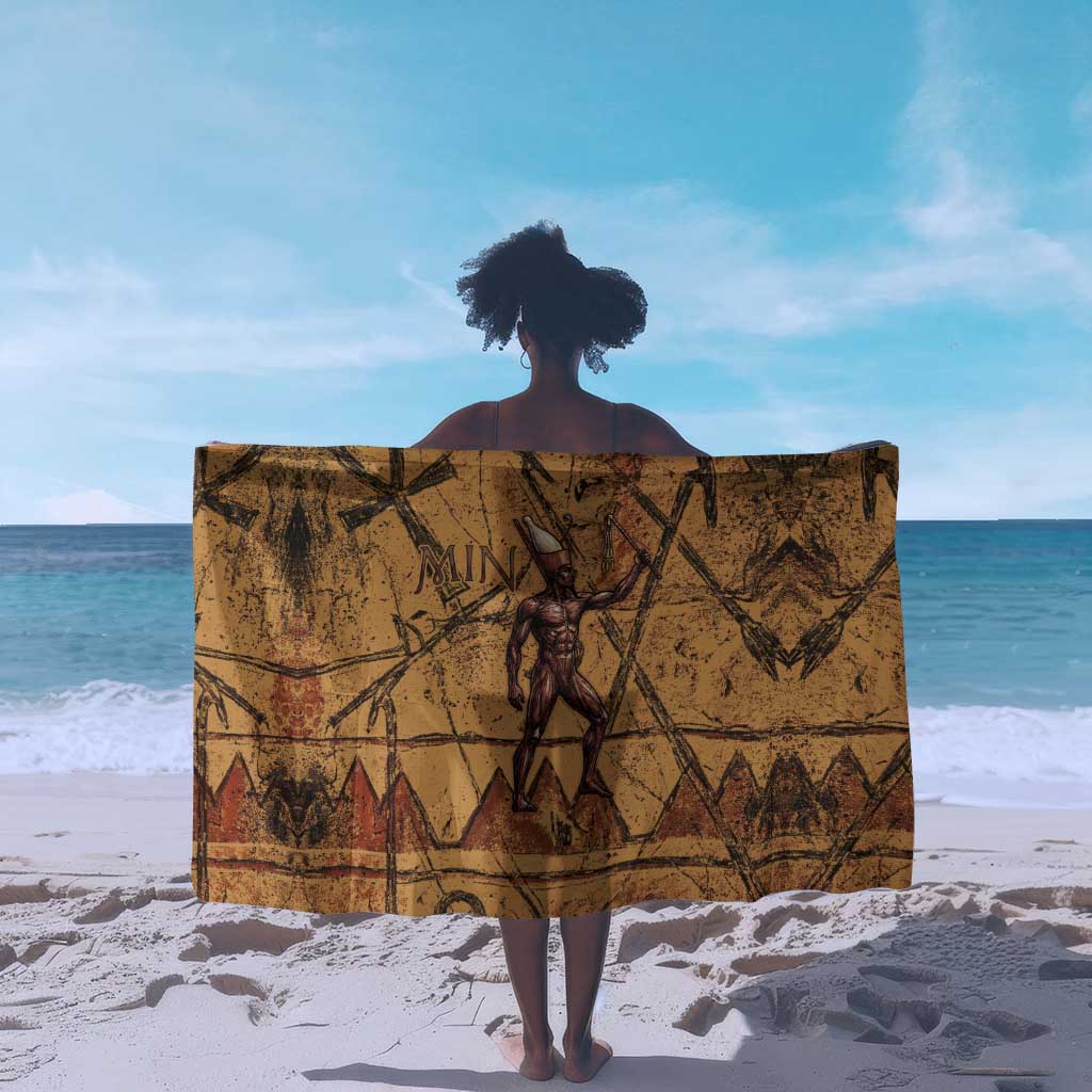 Min Ancient Egyptian Sarong Fertility Symbol Sandstone Ankh Pyramid Pattern