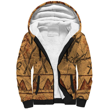 Min Ancient Egyptian Sherpa Hoodie Fertility Symbol Sandstone Ankh Pyramid Pattern