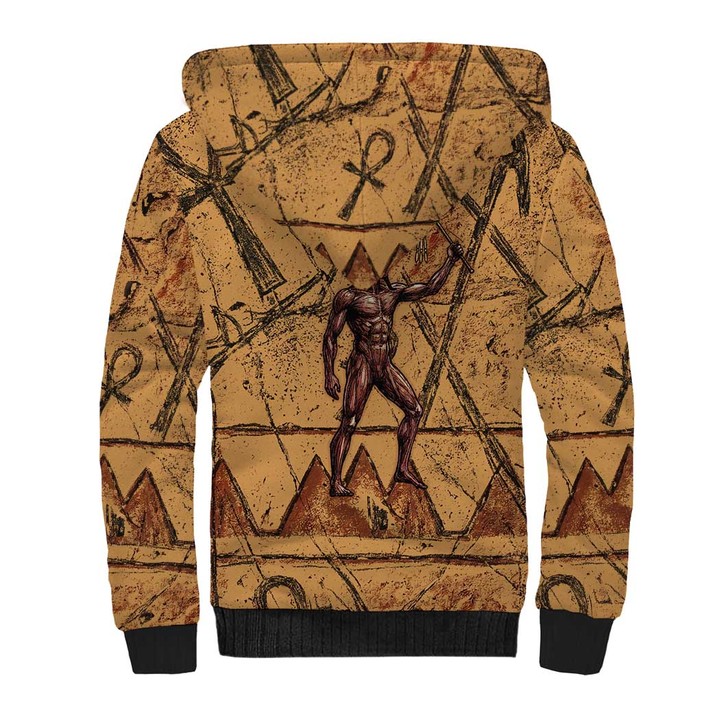 Min Ancient Egyptian Sherpa Hoodie Fertility Symbol Sandstone Ankh Pyramid Pattern