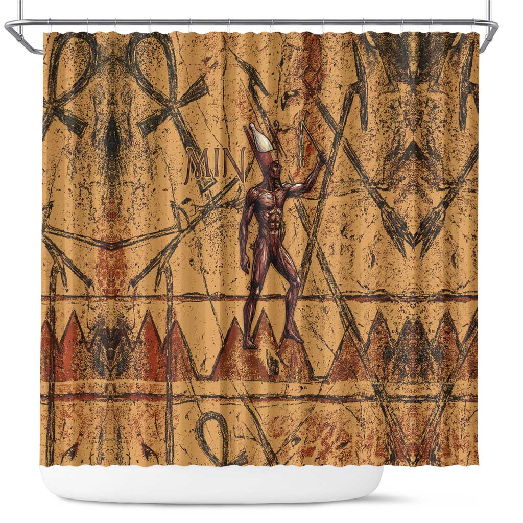 Min Ancient Egyptian Shower Curtain Fertility Symbol Sandstone Ankh Pyramid Pattern