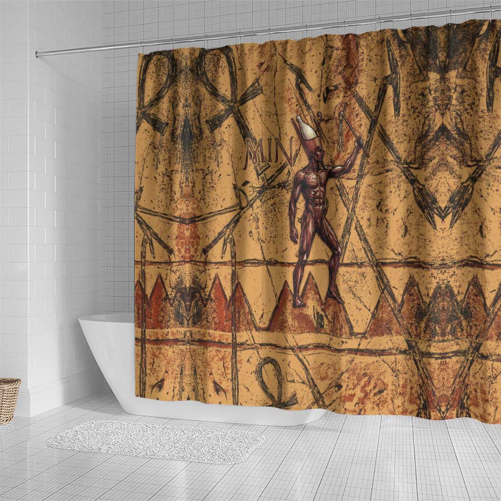 Min Ancient Egyptian Shower Curtain Fertility Symbol Sandstone Ankh Pyramid Pattern