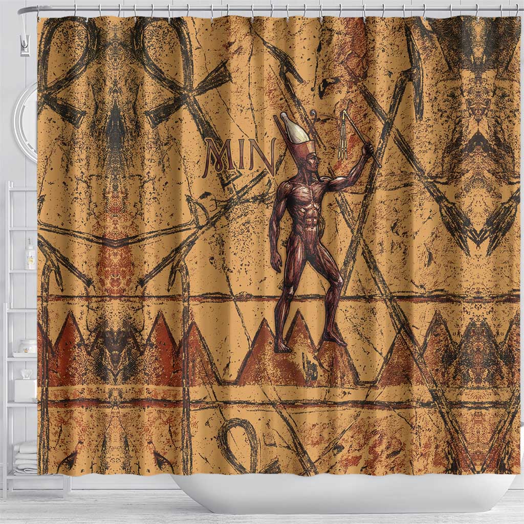 Min Ancient Egyptian Shower Curtain Fertility Symbol Sandstone Ankh Pyramid Pattern