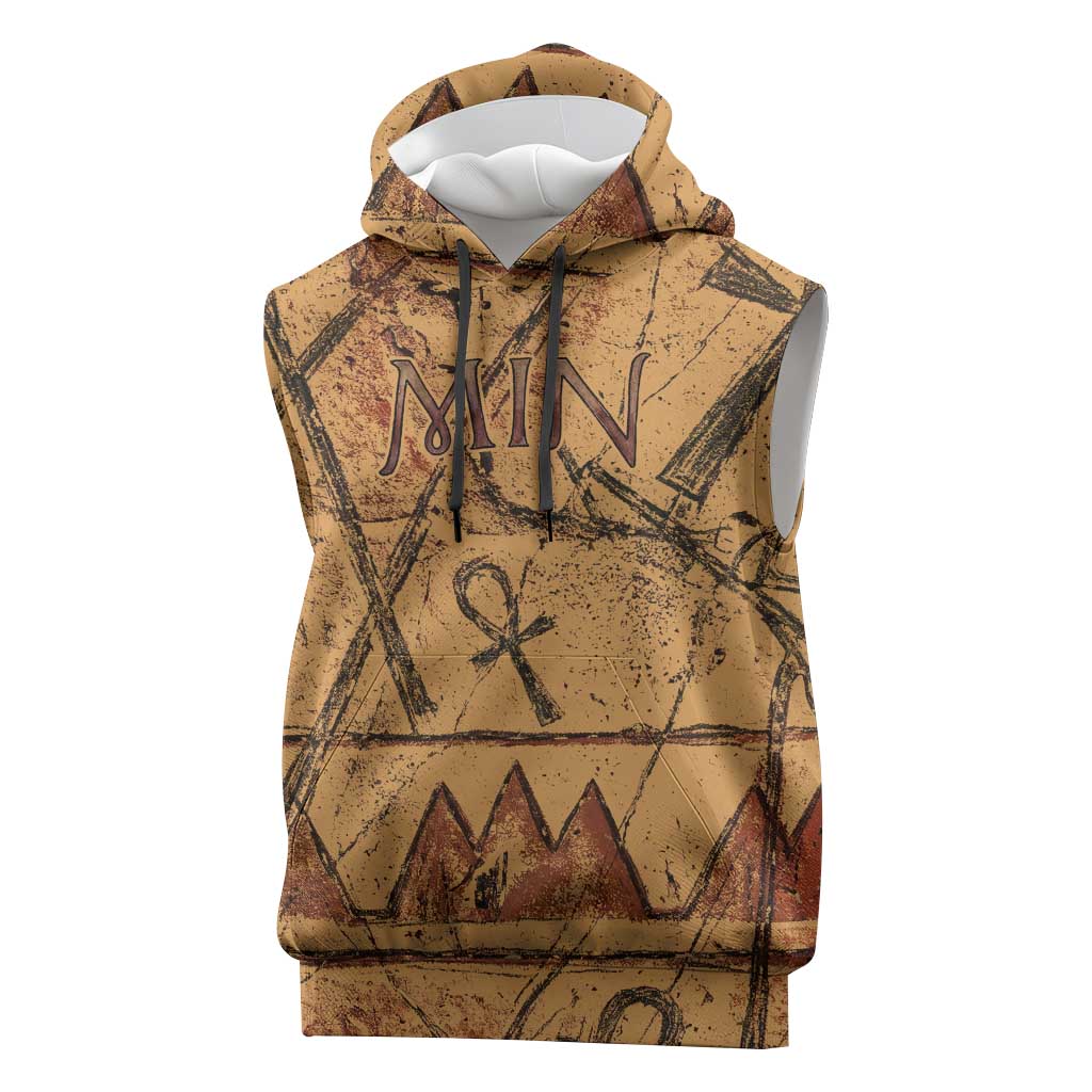 Min Ancient Egyptian Sleeveless Hoodie Fertility Symbol Sandstone Ankh Pyramid Pattern